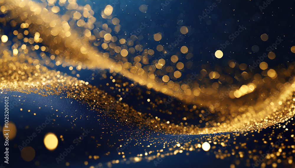 Aufkleber golden glitter swirls elegantly against a deep blue background creating a mesmerizing abstract effec