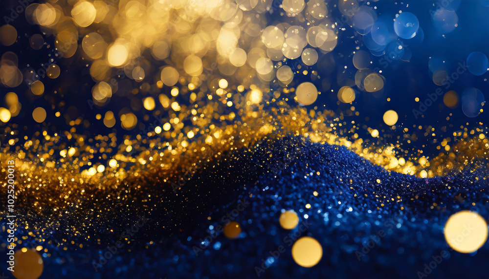 Poster a shimmering cascade of golden and blue glitter creates a sparkling visual effect on a textured surf
