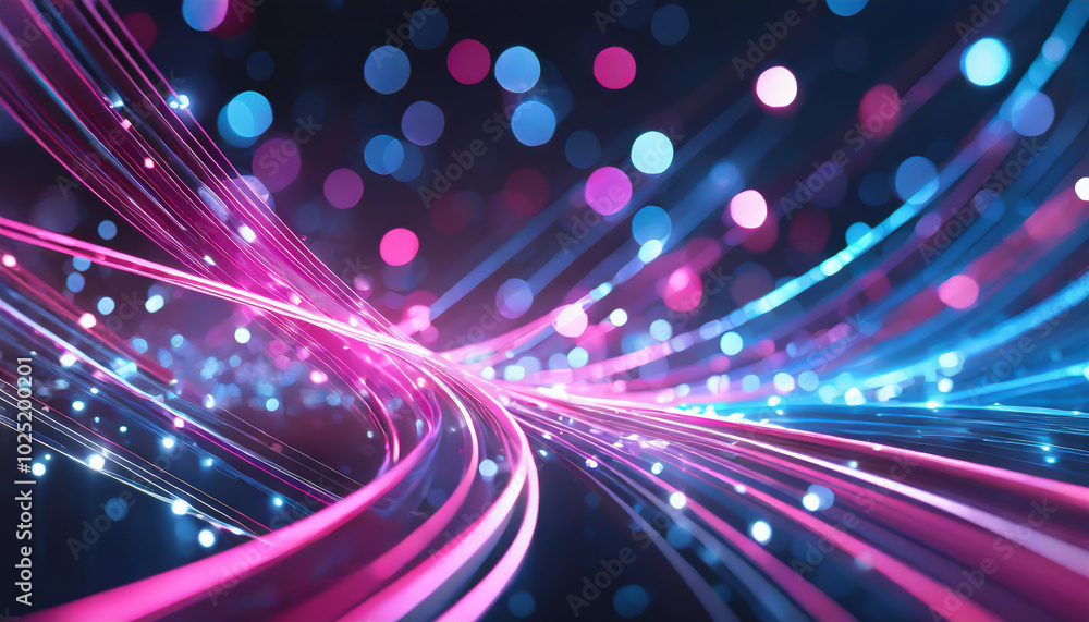 Poster colorful light trails swirl in abstract patterns creating a vibrant digital landscape