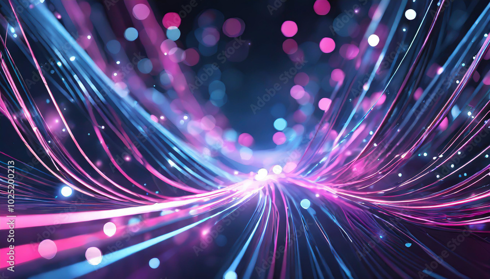 Poster colorful light trails create a mesmerizing visual effect in a dark setting evoking a sense of motion
