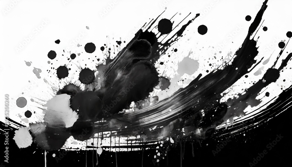 Aufkleber dynamic black and white ink splatters create an abstract design with dramatic contrasts on a blank c