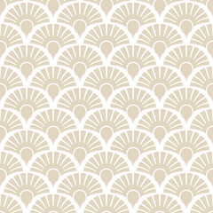Classic Beige Boho Vintage Art Deco Fringed Scale Palmette Abstract Geometric Seamless Vector Repeat Pattern
