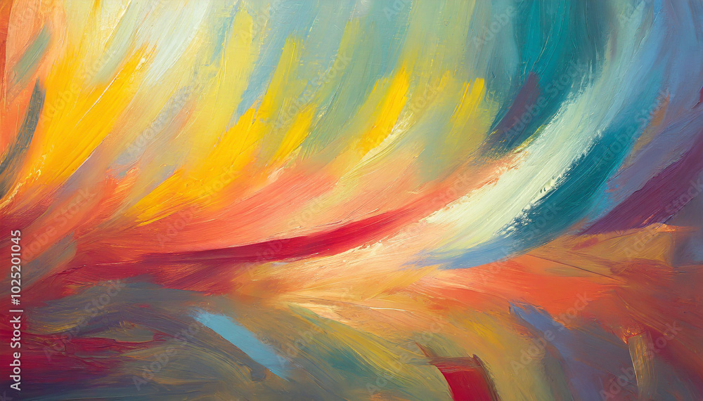 Poster vibrant abstract painting showcasing dynamic brush strokes and a vivid color palette in swirling pat