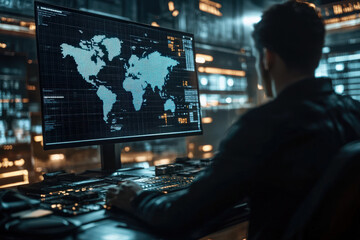 Cybersecurity Specialist Analyzing Global Data 