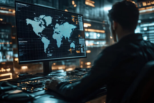 Cybersecurity Specialist Analyzing Global Data 
