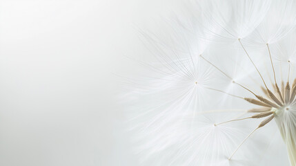 Naklejka premium Close-up of a white dandelion seed head on a soft light background.