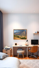 Fototapeta premium Teen's room interior with modern furniture and beautiful picture on wall isolated with white highlights, png