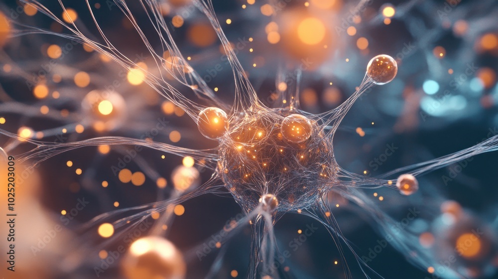 Poster abstract neural network with glowing spheres and filaments