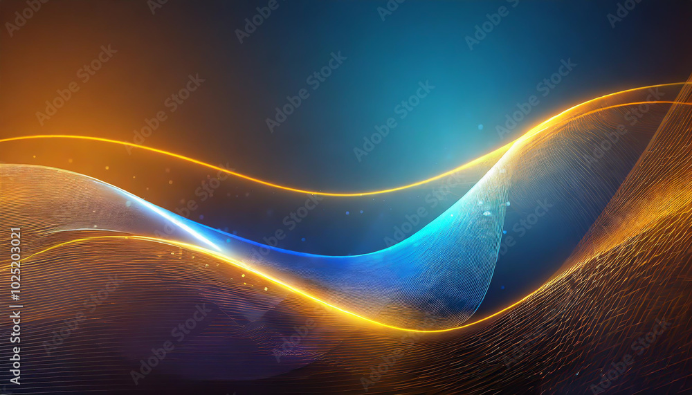 Poster colorful abstract waves creating dynamic visual flow in blue and orange hues on a dark background