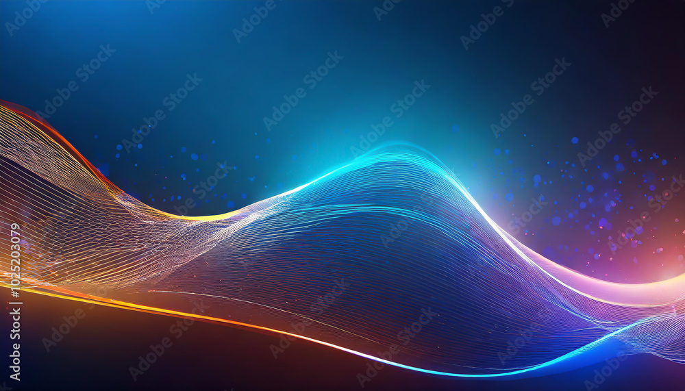Poster dynamic waves of light and color flowing across a dark background create a mesmerizing visual displa
