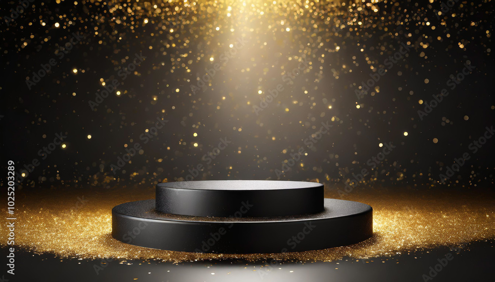 Poster a darkened stage with a circular pedestal illuminated by a brilliant beam of light and surrounded by