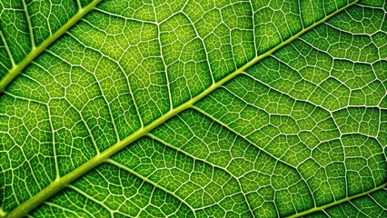 Fototapeta premium A close up photo capturing the intricate texture of a green leaf s macro vein from a low angle perspective, organic, plant detail, close-up, botanical, foliage, texture, veins, low angle