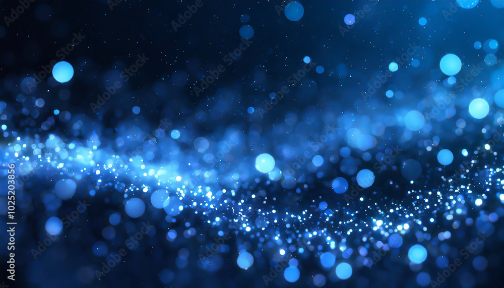 Poster a stunning display of blue bokeh lights against a dark background creating a sense of depth and move