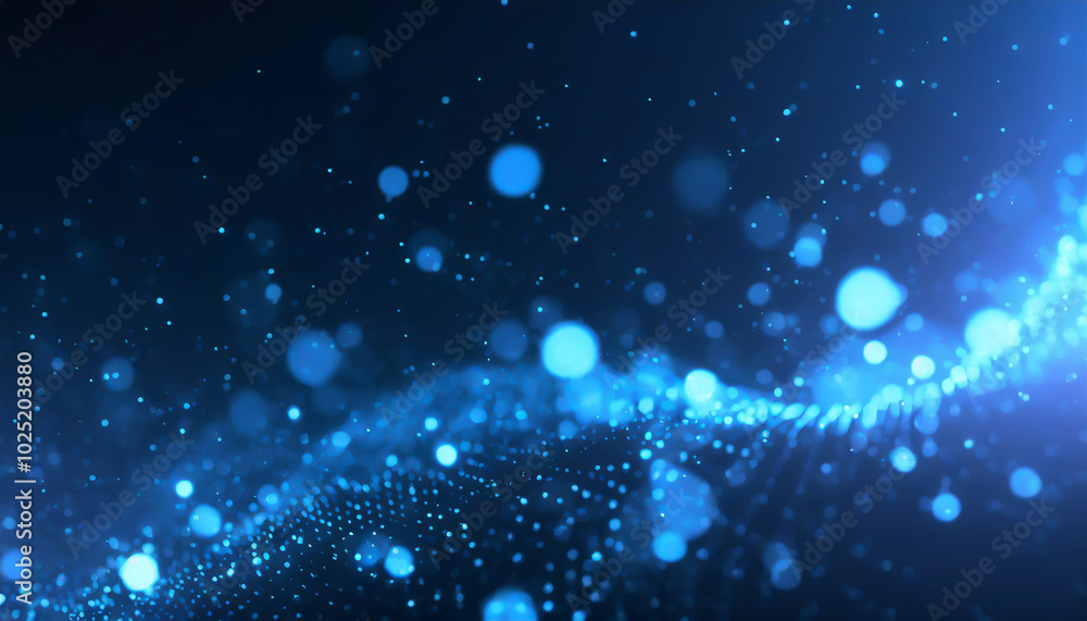 Poster dynamic blue abstract background with glowing dots representing digital technology and innovation in