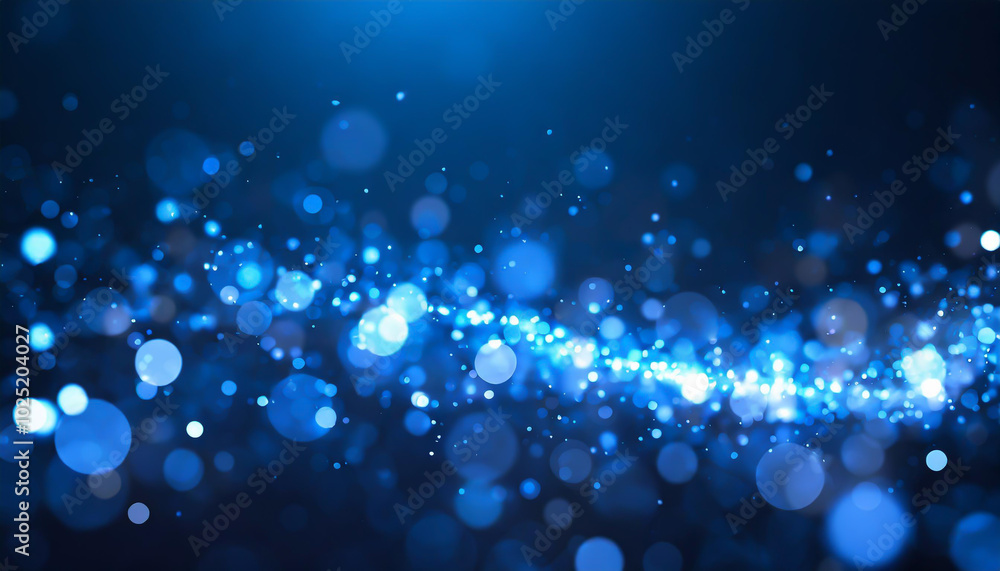 Poster dynamic blue bokeh lights create a mesmerizing pattern in a dark atmosphere, enhancing a vibrant and