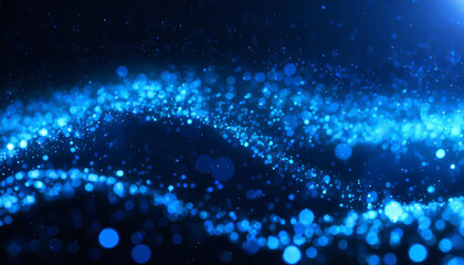 Fototapeta premium Vibrant blue lights create a mesmerizing wave effect in a dark atmosphere during an artistic display at night