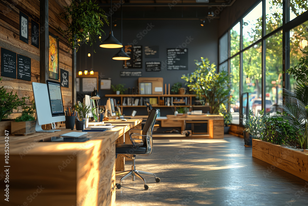 Poster a workplace designed with accessible desks and technology, emphasizing inclusivity. concept of desig