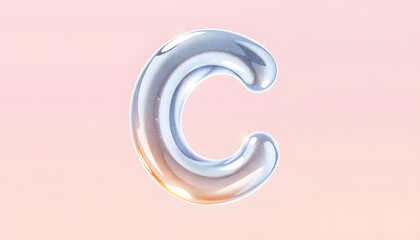 Naklejka premium 3d Transparent Liquid Letter C isolated with white highlights, png
