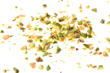 Pieces of peeled pistachio nut isolated on white