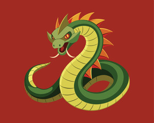 Fototapeta premium green dragon with red ribbon vector illustration.