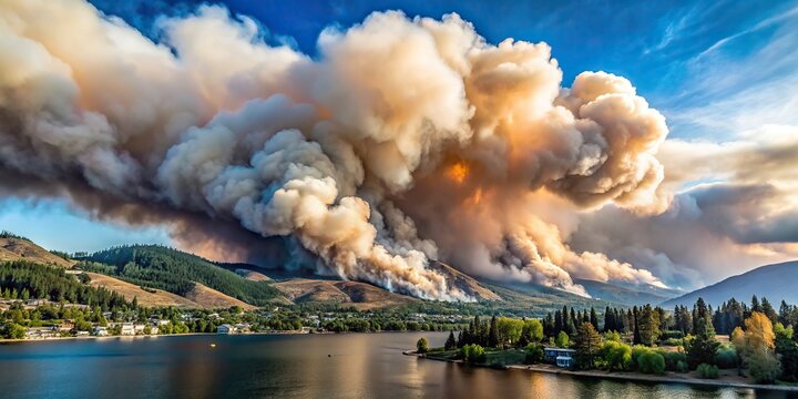 Skaha Lake, forest fire, cloud, British Columbia, Penticton,smoke, A dense cloud of smoke from a forest fire covering the skies above Skaha Lake in Penticton British Columbia