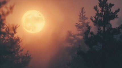 Fototapeta premium Foggy Forest at Night