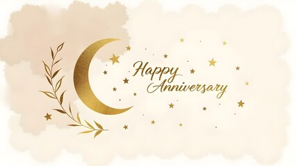 Boho anniversary card with golden elements and soft watercolor background for special celebrations