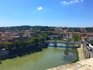 Obraz premium Beautiful Tiber River in Rome. View from above the city. Travel to beautiful places of Rome. Beautiful sights