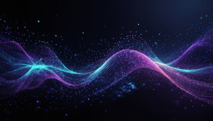 Futuristic Data Stream with Flowing Digital Particles, Glowing Blue and Purple Dots, Abstract Technology Background