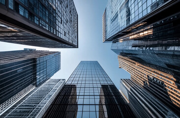 skyscrapers looking up, modern Business skyscrapers in the Financial District, skyscrapers street,  Reflective skyscrapers, business office buildings exterior. 