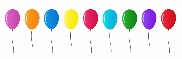 Balloon. A set of balloons for birthday and party. A flying balloon with a rope. Orange, blue, red, yellow and green balls on a white background. A flat icon for celebration and carnival. Vector  © Natalya