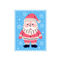 Santa Claus in doodle style. Postage stamp on white background.