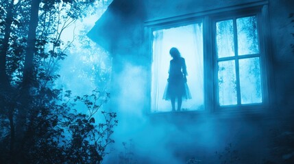 Mysterious Figure in Haunted House Reflection
