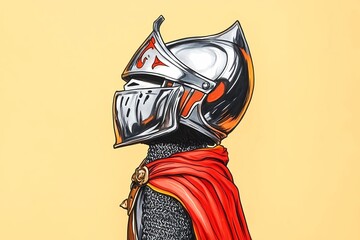 Armored knight illustration with a sword and shield, ideal for medieval-themed posters, fantasy art, and historical illustrations.