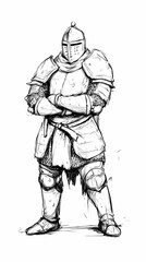 Armored knight illustration with a sword and shield, ideal for medieval-themed posters, fantasy art, and historical illustrations.