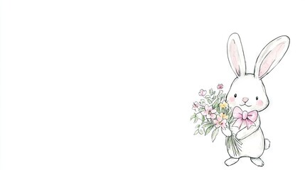 Obraz premium A Bunny holding Bouquet & Pink Bow