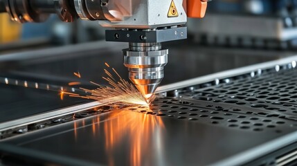 Laser cutting machine in action.