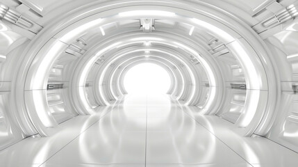 Obraz premium White futuristic infused corridor with vibrant lighting geometric shapes and a blank call to action space at the bottom perfect for technology design or futuristic themed commercial imagery