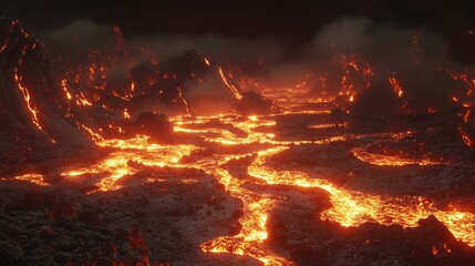 Infernal Fury: Apocalyptic 3D Render of Hellish Landscape with Rivers of Lava, Jagged Rocks, and Cinematic Lighting