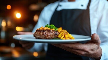 Waiter serving food to customers in a busy restaurant, showcasing the fast-paced and service-oriented nature of the hospitality industry