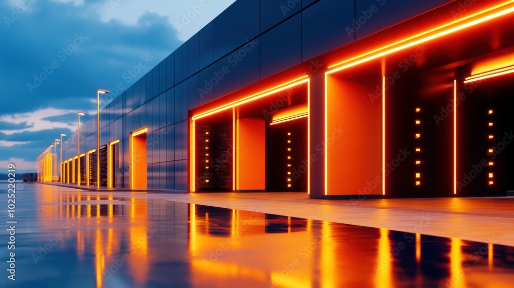 Poster retro style rest stop with neon lighting