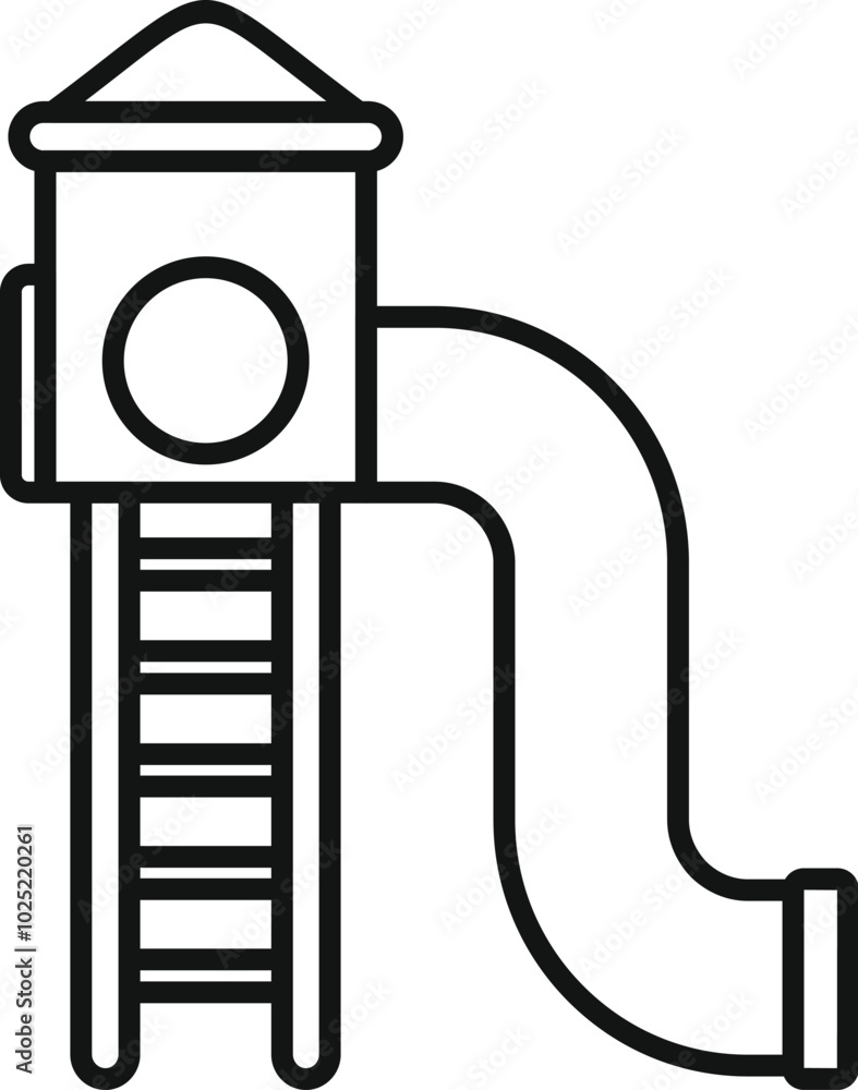 Poster simple line art icon design of a playground slide tower structure for children to enjoy during playt
