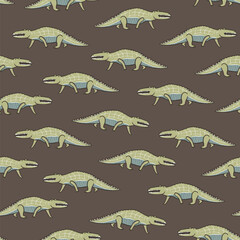 Seamless pattern with crocodiles. Cute vector background.
