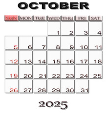 October 2025 calendar
