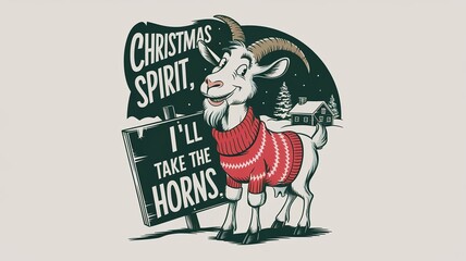 Fototapeta premium Goat, christmas card, christmas, greeting, wishes, holiday, animal, funny saying, funny, backgrounds, christmas present, christmas decoration, new year