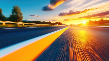 Naklejka premium Vibrant Sunset Over Modern Logistics Highway