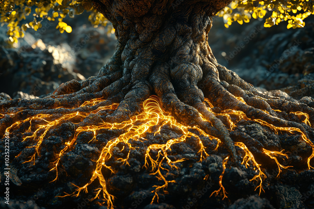 Aufkleber a tree with roots shaped like nerves, illustrating the interconnectedness of the nervous system and 