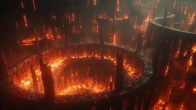 Infernal Labyrinth of Tormented Souls - 3D Render Illustration with Cinematic Lightning