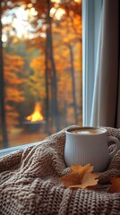 Cozy Autumn living room Moments with Pumpkin, Coffee