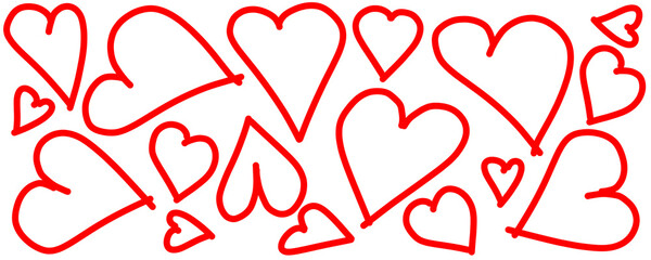 Group of red hand drawn hearts forming a romantic background